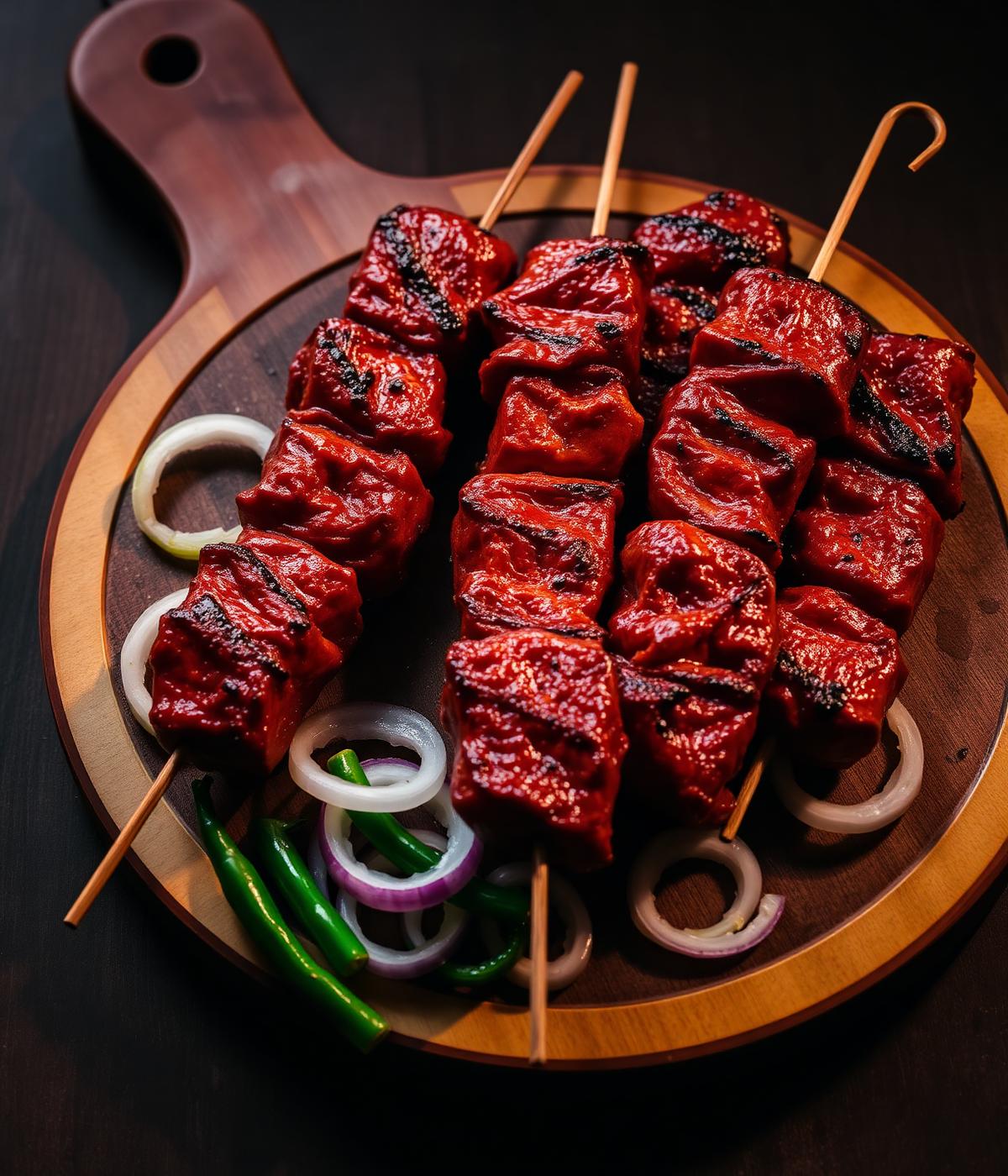 Grilled suya skewers with sliced onions and pepper at the hotel restaurant in Awoyaya, Ibeju-Lekki